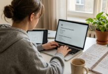 Jak zarabiać na szablonach Canva i Notion w 2026 roku? Kompletny przewodnik po kobiecym biznesie online i dochodzie pasywnym Osoba pracująca przy biurku w domu.