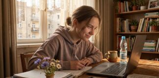 Jak zmienić zawód po 30. i 40. roku życia? 5 darmowych kursów online, które odmienią Twoją karierę w 2026 roku Kobieta pisze przy biurku w domu.